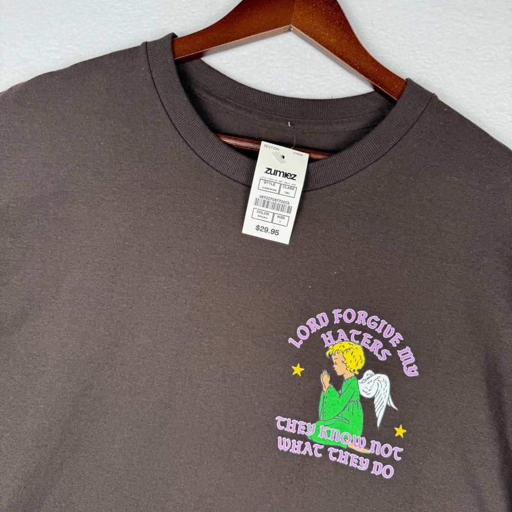 40s & Shorties T-Shirt Mens Large Brown Lord Forgive My Haters Graphic Tee NWT